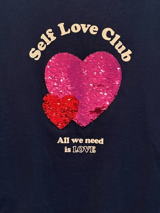 Self Love Club Blue Tee Sequin Graphic enbroided Tee - Picture 5 of 16